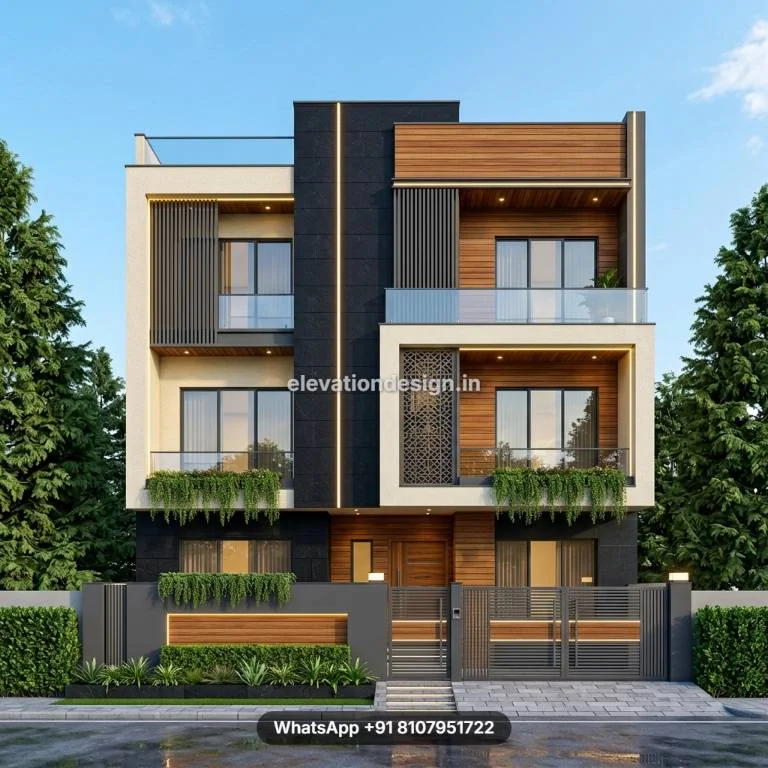 Triple Story House Design For Wooden Tiles
