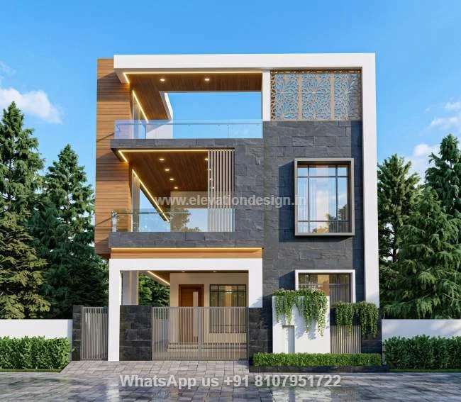 Unique Front For 2 Floor 3d Elevation